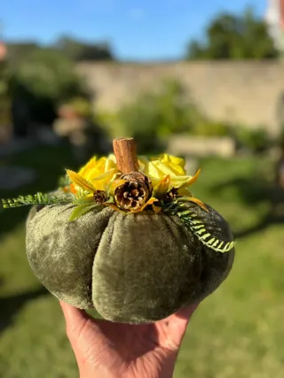 Calabaza Decorativa Tela Flores Piñas