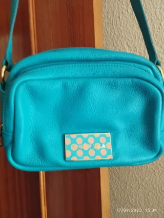 Bolso Bimba y Lola Turquesa y Dorado,piel