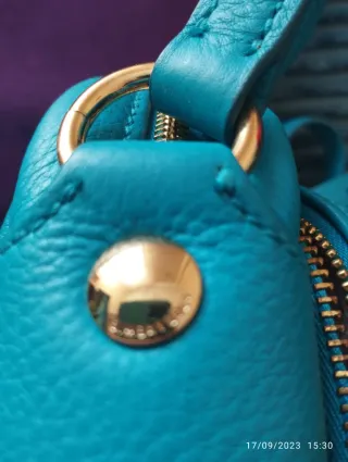 Bolso Bimba y Lola Turquesa y Dorado,piel