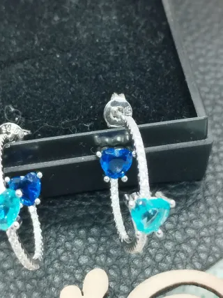 Pendientes Plata Aro Doble Corazón Azul