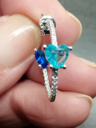 Pendientes Plata Aro Doble Corazón Azul