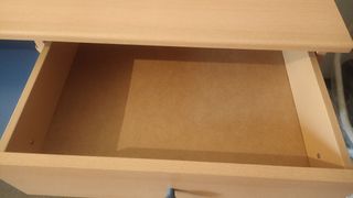 Escritorio madera clara y azul