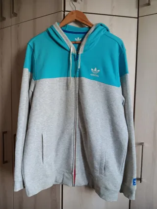 Sudadera Adidas Azul y Gris con Cremallera