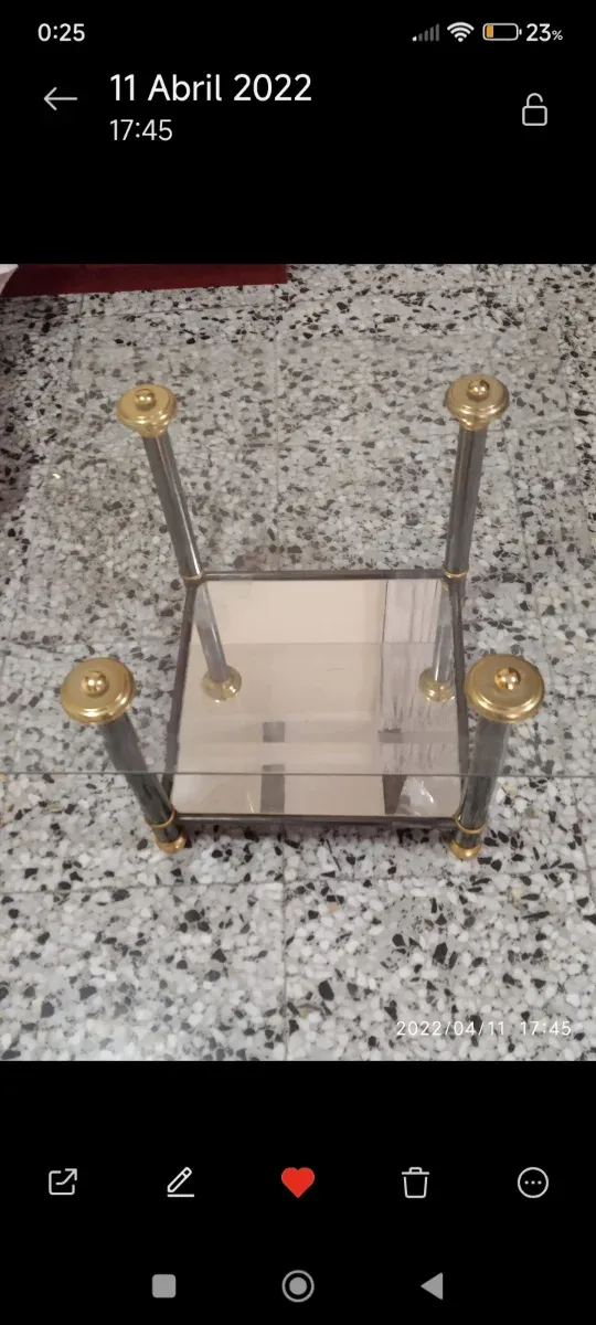 2 Mesas auxiliares cristal/metal tusteno y dorados