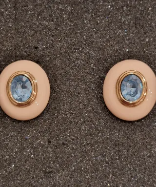 Pendientes vintage esmalte rosa piedra azul