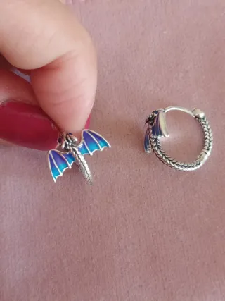 Pendientes aro dragón plata y azul