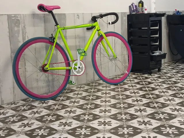Bicicleta Fixie Verde y Rosa