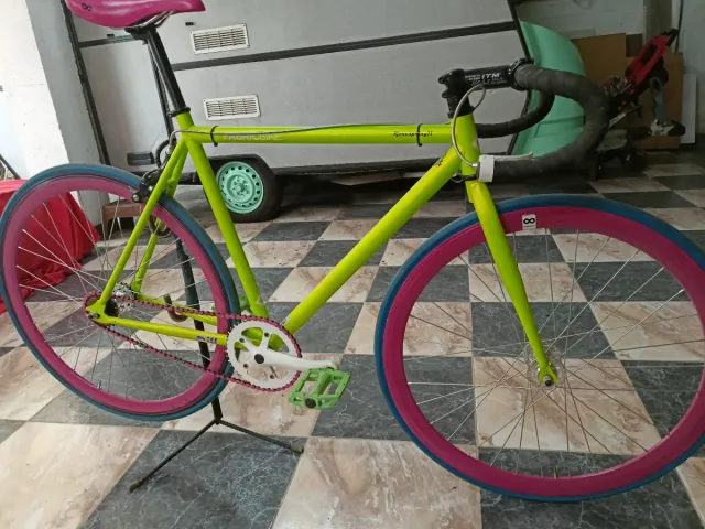 Bicicleta Fixie Verde y Rosa