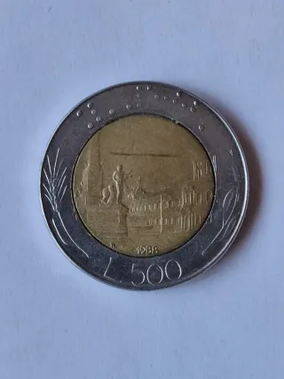 Moneda 500 Liras Italia 1988