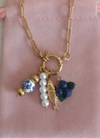 Cadena Acero Dorado Eslabones con Abalorios