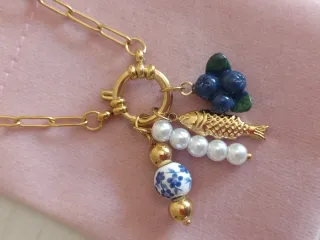 Cadena Acero Dorado Eslabones con Abalorios