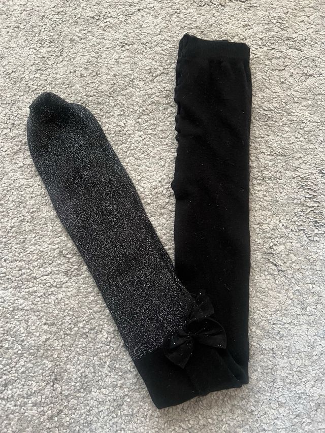 Medias negras con purpurina para niña. talla 10-12