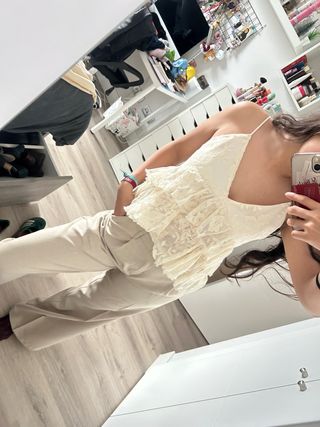 Blusa boho Zara encaje blanco talla M