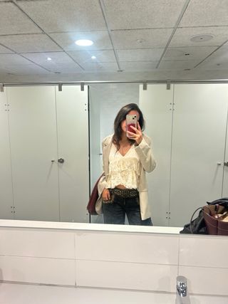 Blusa boho Zara encaje blanco talla M