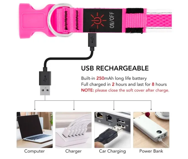 Collar para perro rosa con luz LED