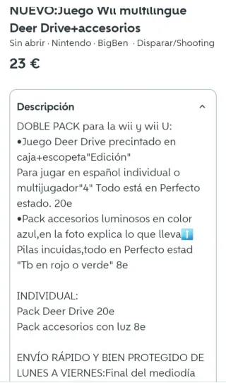 NUEVO. Juego Wii Deer Drive+pack 5 accesorios luz