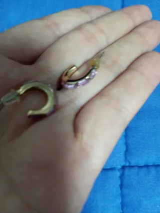 Pendientes Aro Dorados con Piedras Rosas