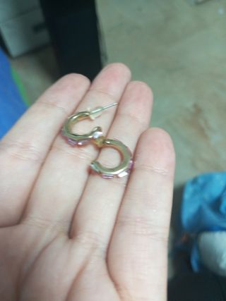 Pendientes Aro Dorados con Piedras Rosas