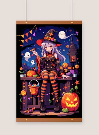 Anime Halloween Witch Girl Decorative Art Poster