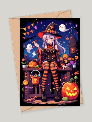 Anime Halloween Witch Girl Decorative Art Poster