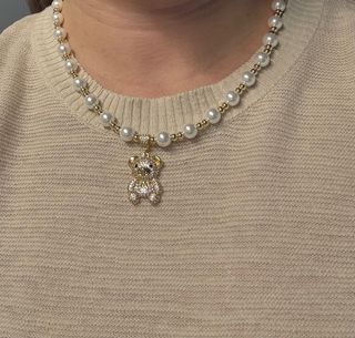 Collar Osito Perlas Baño Oro 14k