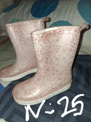 Botas de agua niña rosas con purpurina