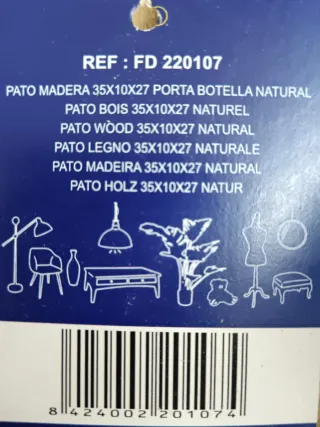Pato Madera Porta Botella Natural 35x10x27