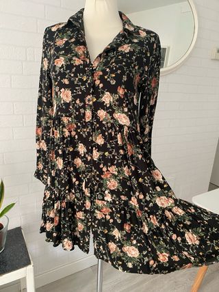 Vestido floral negro manga larga Talla S