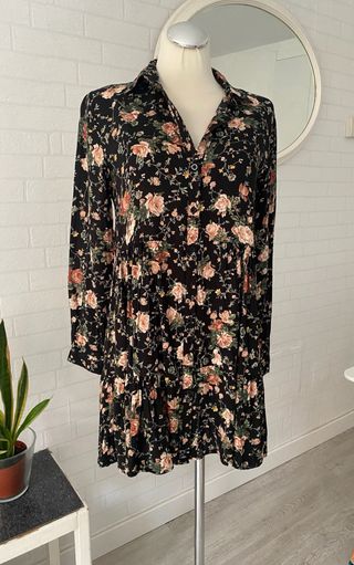 Vestido floral negro manga larga Talla S