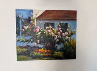 Cuadro pintado a mano: Casa y Flores