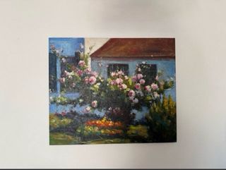Cuadro pintado a mano: Casa y Flores