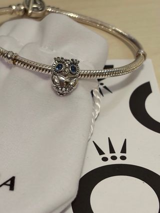 Pandora Charm Búho Ojos Azules Plata