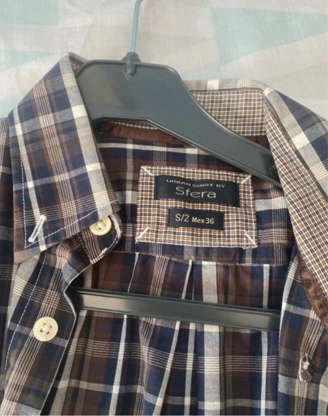 Camisa Sfera cuadros azul y marrón