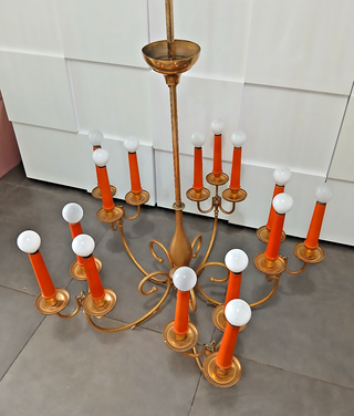 Lampadario Ottone 15 Luci Arancio