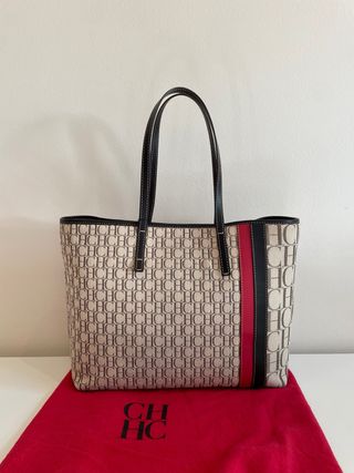 Bolso Carolina Herrera Shopping Franja Beige/Rojo