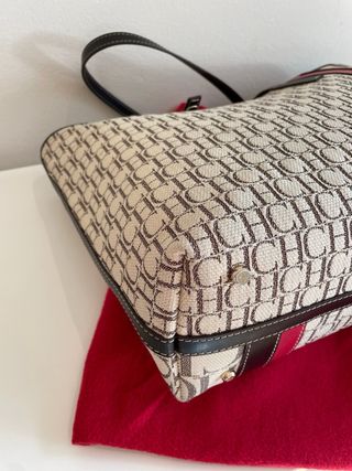 Bolso Carolina Herrera Shopping Franja Beige/Rojo