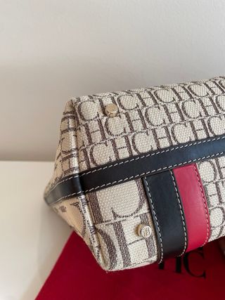 Bolso Carolina Herrera Shopping Franja Beige/Rojo