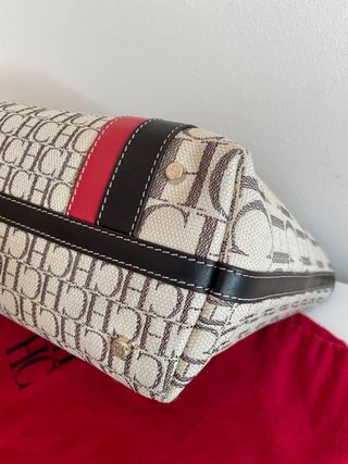 Bolso Carolina Herrera Shopping Franja Beige/Rojo