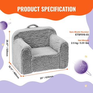 Sillón Infantil VEVOR Gris Felpa