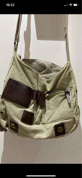 Borsa tela beige e marrone vintage