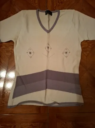 Jersey de punto mujer gris y blanco