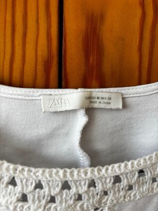 Top Zara Algodón Blanco Crochet