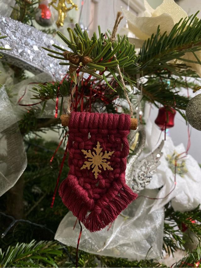 Set 4 Decorazioni Natale Macramè Legno