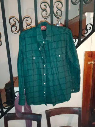Camisa de algodón a cuadros verde y azul 