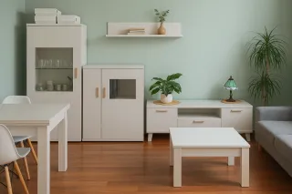 Muebles de salón blancos y madera. IMPECABLE 