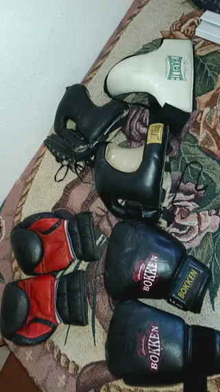 Casco y guantes de boxeo 
