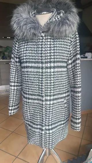 Giaccone pied-de-poule con cappuccio