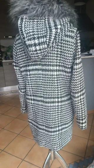 Giaccone pied-de-poule con cappuccio