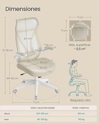 Silla de oficina ergonómica beige y blanca
