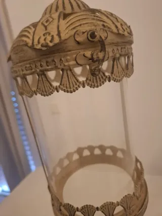 Lámpara colgante metal y cristal crema